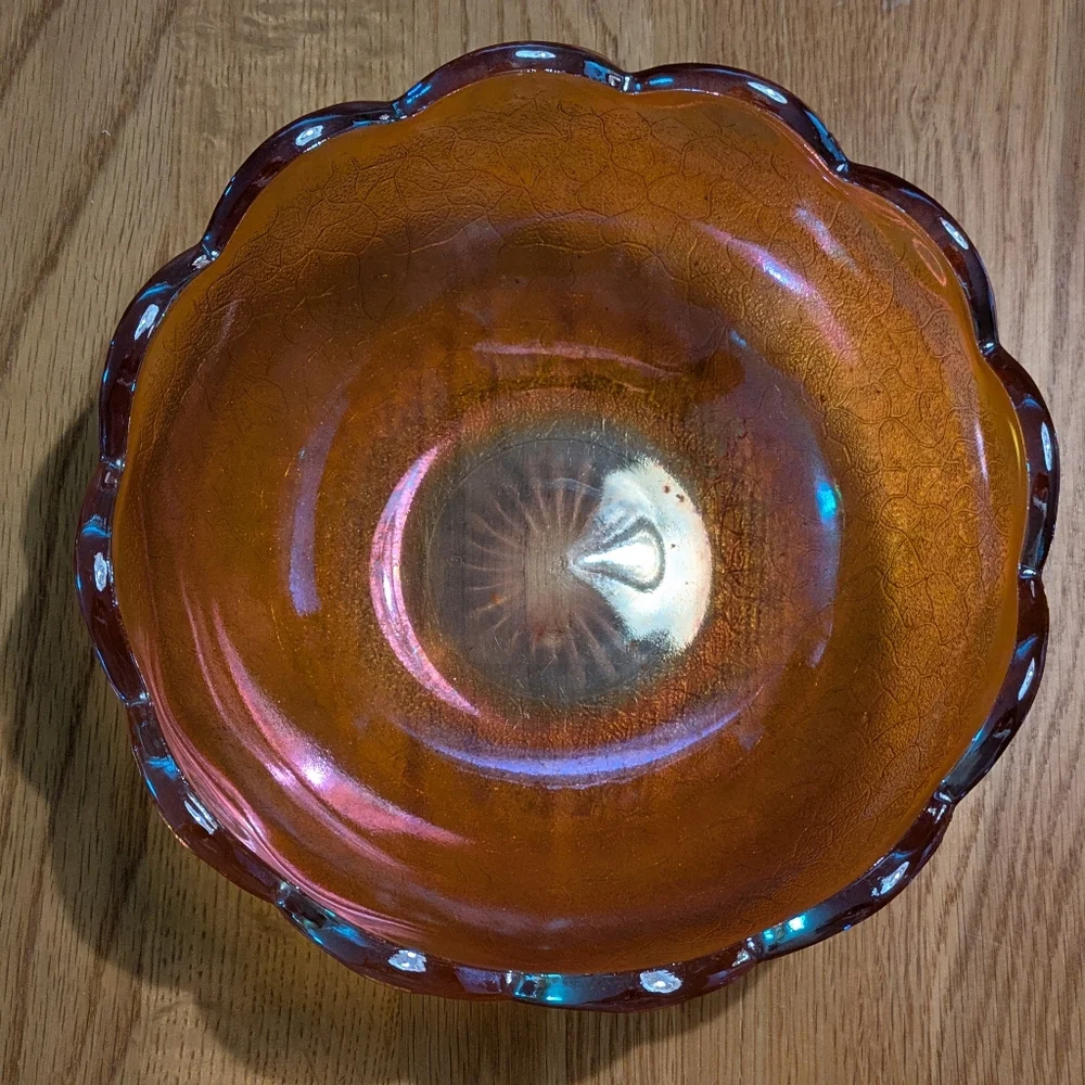 Antique Carnival Glass Bowl Candy Dish Peach Lustre 7.5